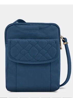 TRAVELON ANTI THEFT QUILTED TRAVEL CROSSBODY BAG OCEAN BLUE BRASS HARDWARE RFID